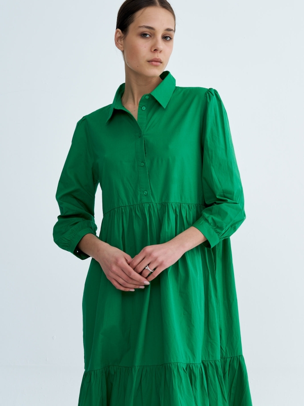 Chiara - tiered  cotton midi shirt dress in green