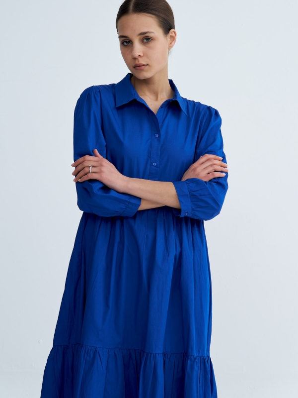 Chiara - tiered cotton midi shirt dress in blue
