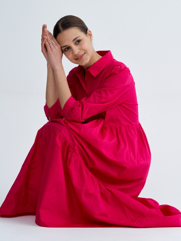 Chiara - tiered  cotton midi shirt dress in pink