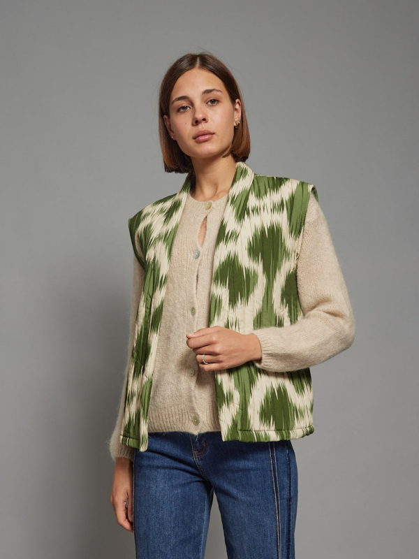 Alexa - quilted viscose silk gilet in khaki