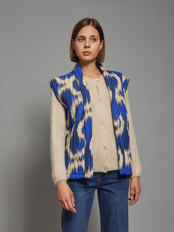 Alexa - quilted viscose silk gilet in blue