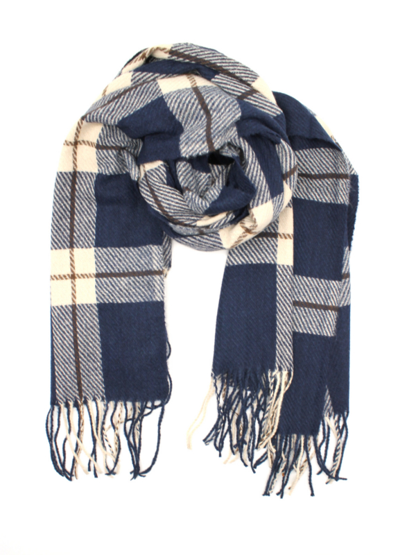 Bronte - checkered Print Scarf In navy