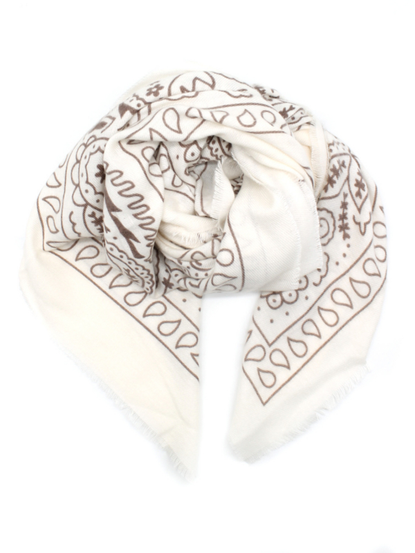 Bronte - Bandana Print Scarf In white& beige