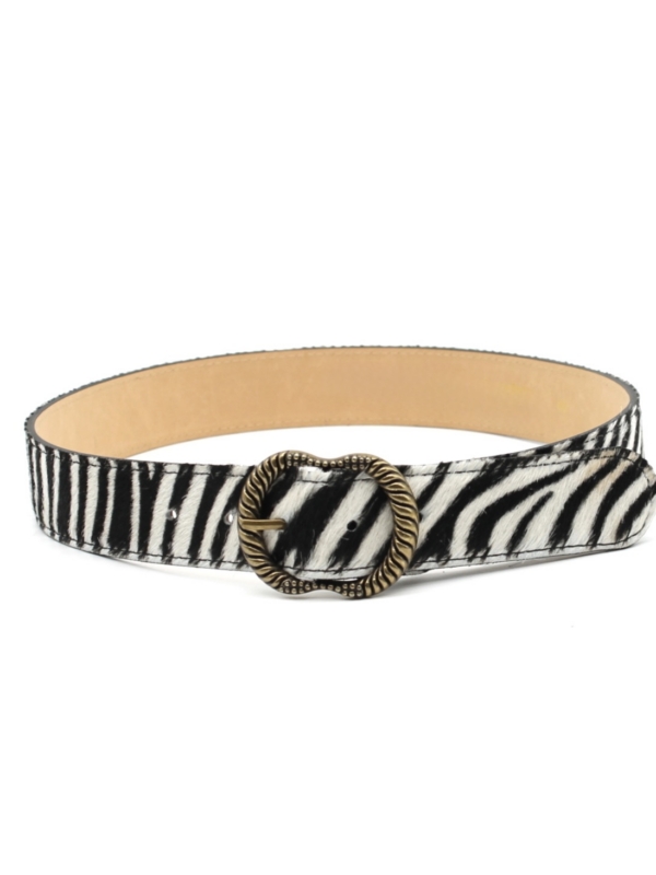 Luna - Animal Print Leather Belt in zebra black &white