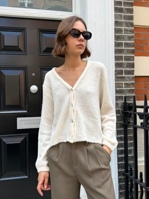 Isla - button embellished ribbed knit cardigan in cream