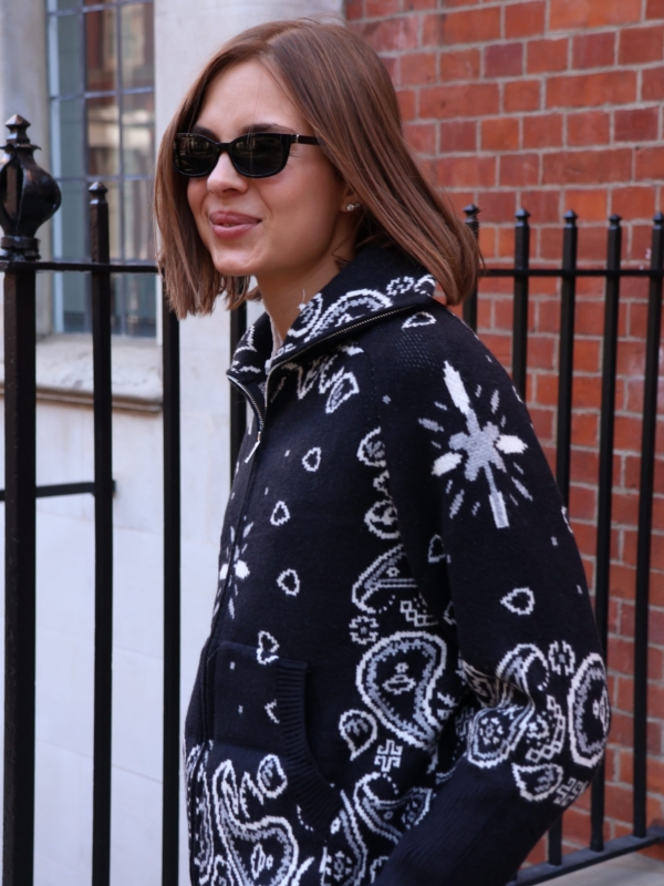 Odessa - bandana jacquard-knit Zip Cardigan in black