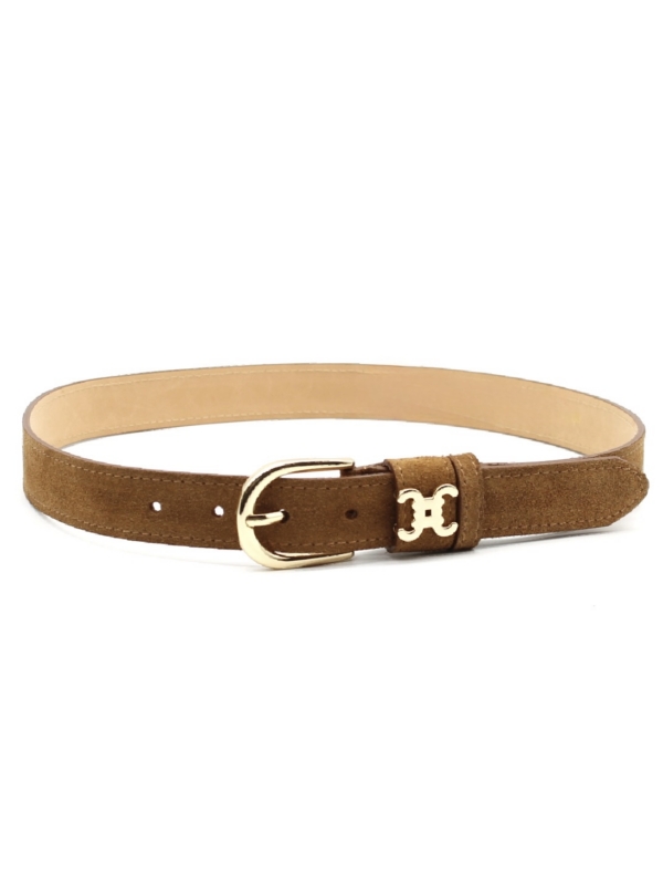 Simone - Suede Belt with Gold Buckle in camel
