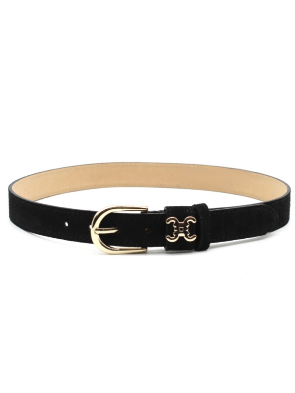 Simone - Suede Belt with Gold Buckle in black