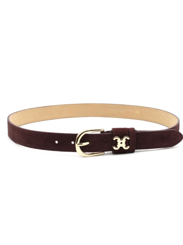 Simone - Suede Belt with Gold Buckle in burgundy
