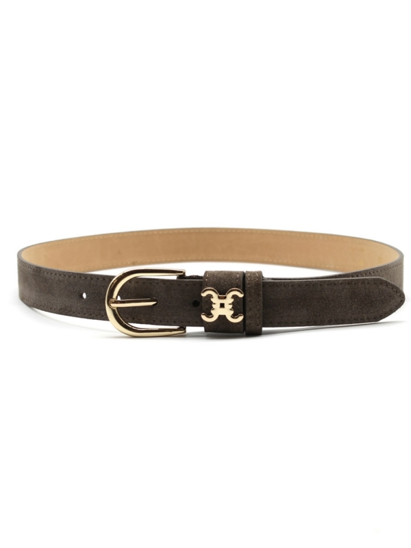 Simone - Suede Belt with Gold Buckle in brown