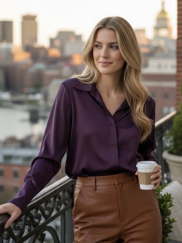 Alexis -Satin Shirt In Purple