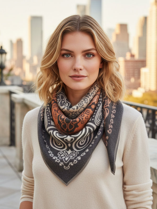 Bianca - Bandana Print Scarf In grey