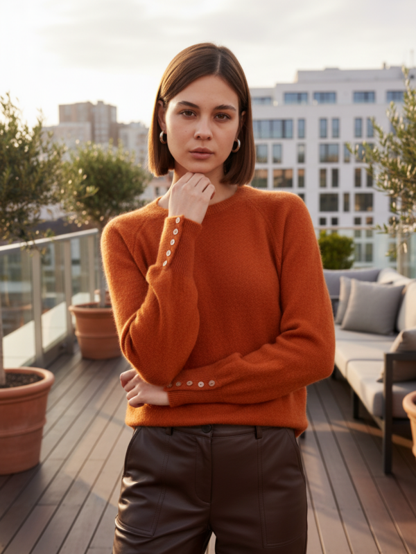 Agnes - Button-embellished Sweater in orange