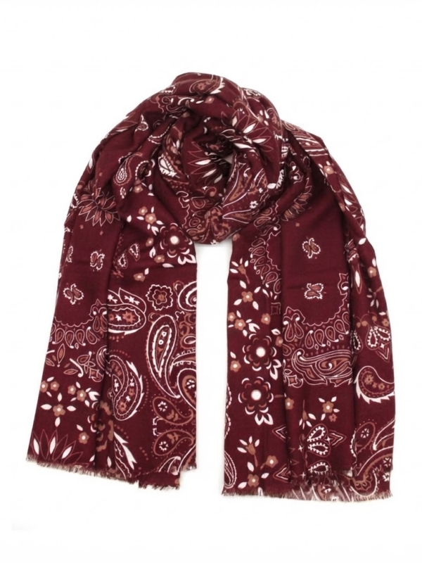 Brenda - Bandana Print Scarf In burgundy